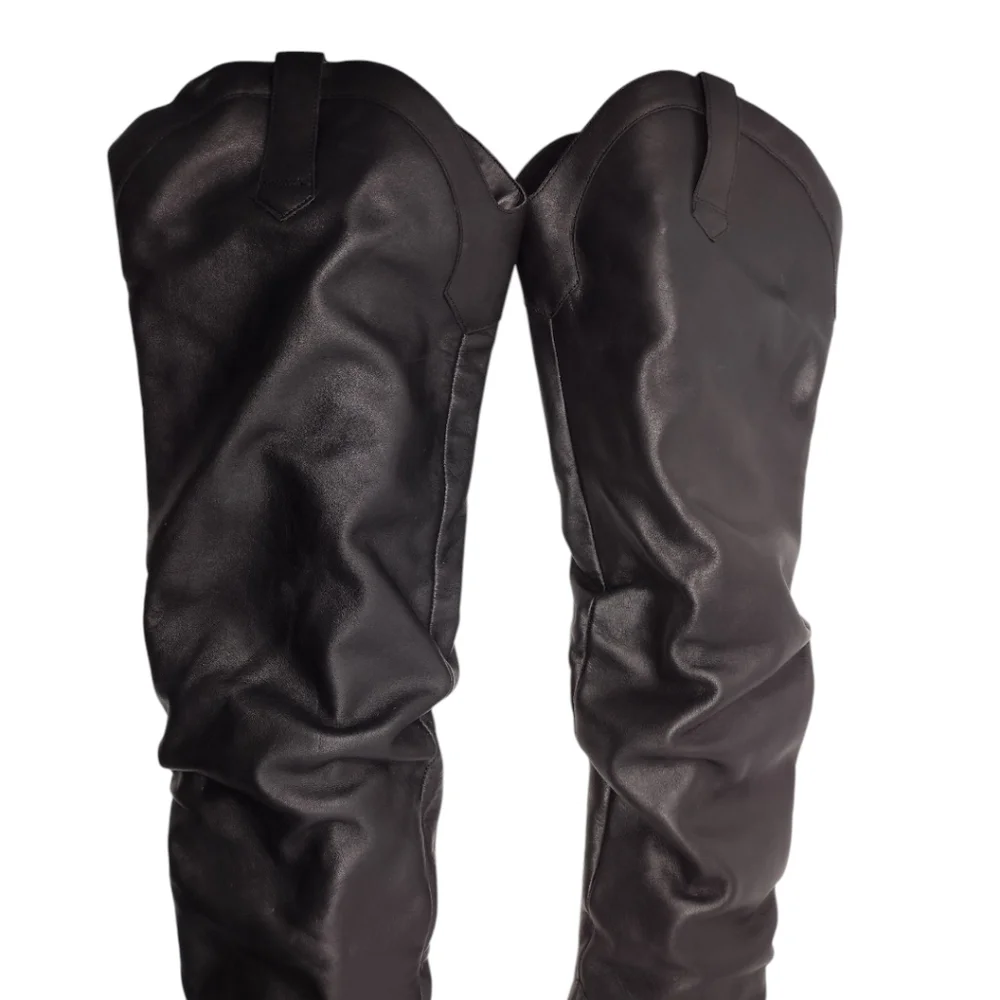 Steve Madden Landy Black Over The Knee Slouchy Pull On Western Boots Size 9